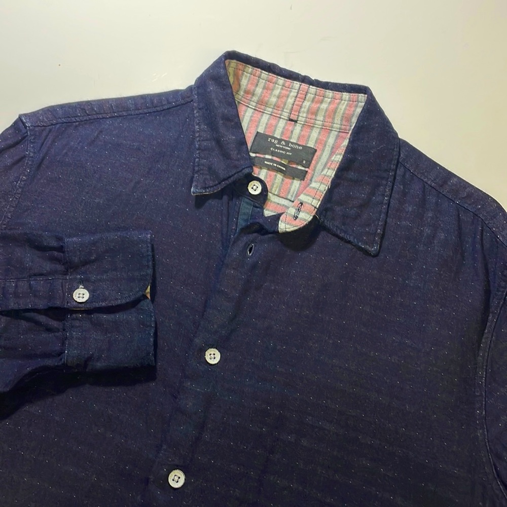 Rag & Bone mens S Small classic fit dark blue button up casual shirt EUC